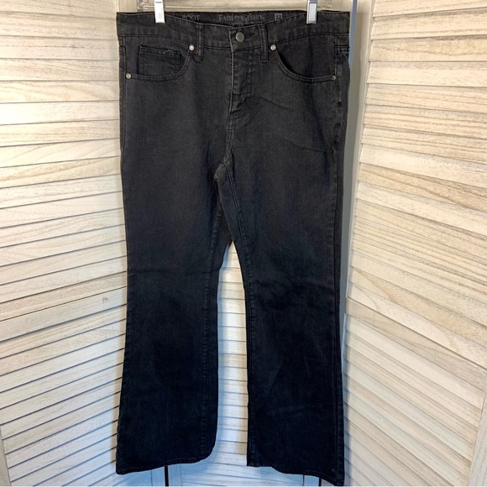 Faded Glory Solid Black Mid Rise Boot Cut Denim Jeans Petite 12